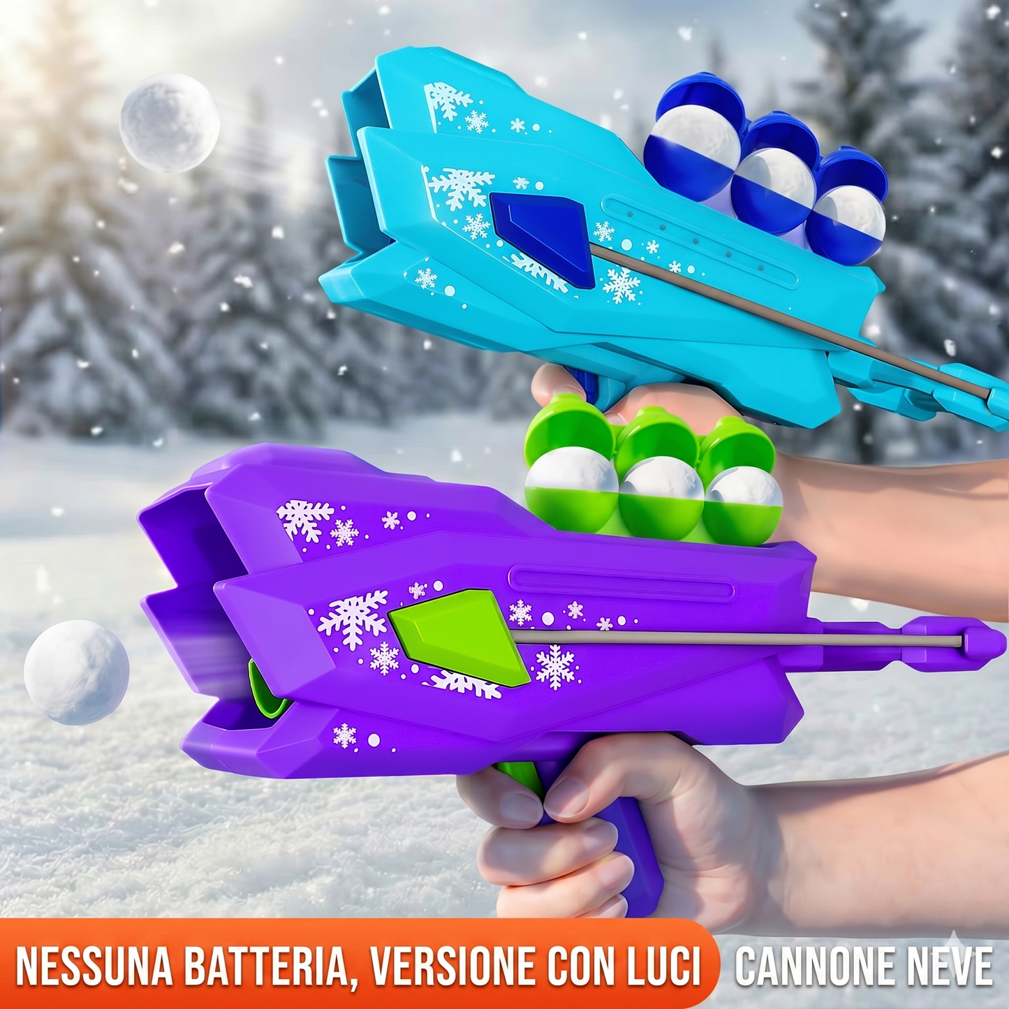 Generico Pistola Sparapalle di Neve con Luci LED, Giocattolo per Battaglie di Neve per Bambini e Adulti, Senza Batteria