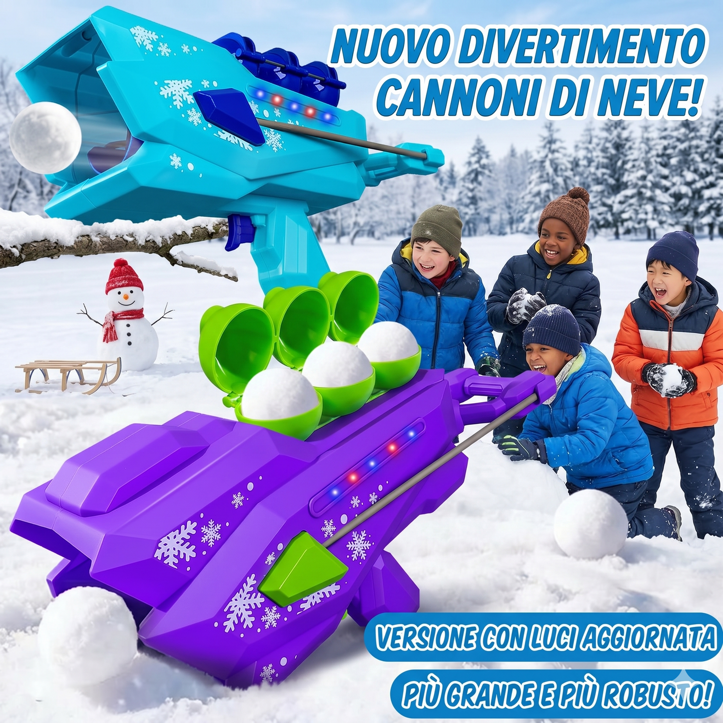 Generico Pistola Sparapalle di Neve con Luci LED, Giocattolo per Battaglie di Neve per Bambini e Adulti, Senza Batteria
