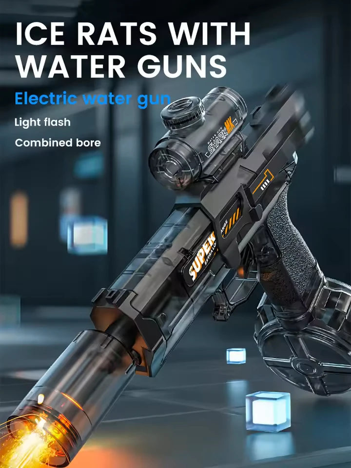 Nuova pistola ad acqua elettrica con spruzzi di luce, effetto fiamma, pistola ad acqua ad alta pressione e alta velocità, potente giocattolo per esterni