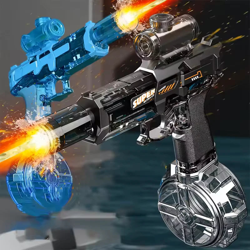 Nuova pistola ad acqua elettrica con spruzzi di luce, effetto fiamma, pistola ad acqua ad alta pressione e alta velocità, potente giocattolo per esterni