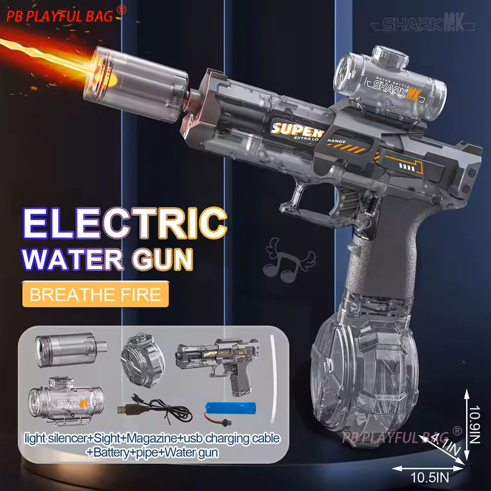 Nuova pistola ad acqua elettrica con spruzzi di luce, effetto fiamma, pistola ad acqua ad alta pressione e alta velocità, potente giocattolo per esterni