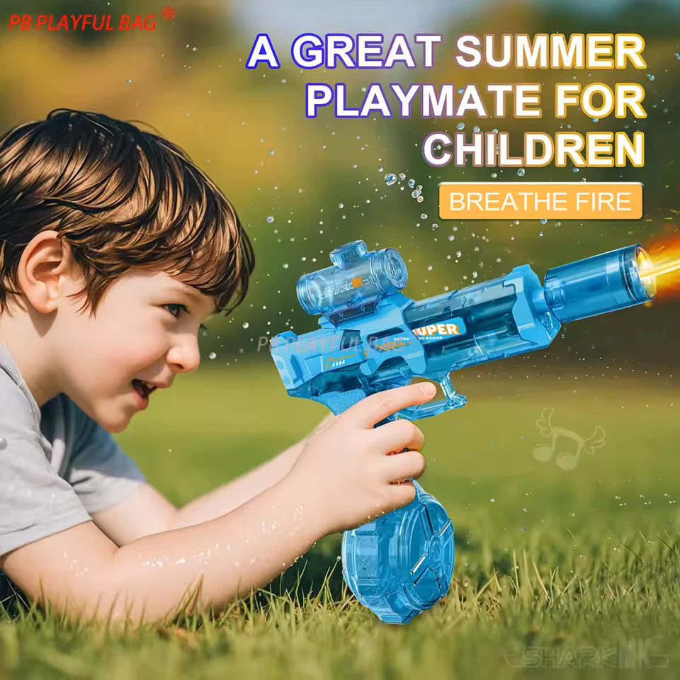 Nuova pistola ad acqua elettrica con spruzzi di luce, effetto fiamma, pistola ad acqua ad alta pressione e alta velocità, potente giocattolo per esterni