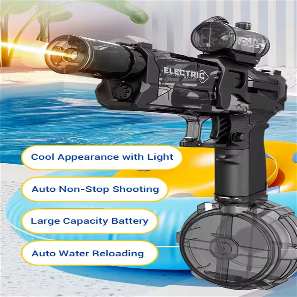 Nuova pistola ad acqua elettrica con spruzzi di luce, effetto fiamma, pistola ad acqua ad alta pressione e alta velocità, potente giocattolo per esterni